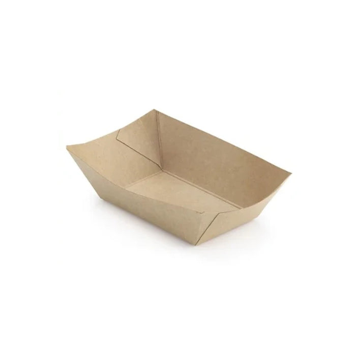 Barquette bateau en carton kraft 300 ml, polyvalente, anti-graisse et empilable, idéale pour la restauration rapide.