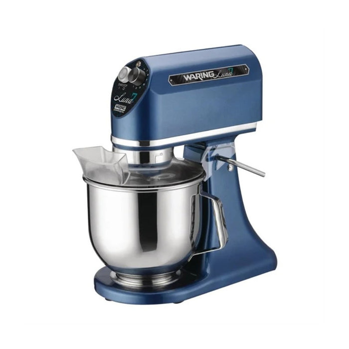 Batteur planétaire 7L Waring, moteur puissant, bol inox 6,6 L, accessoires lavables, 11 vitesses réglables.