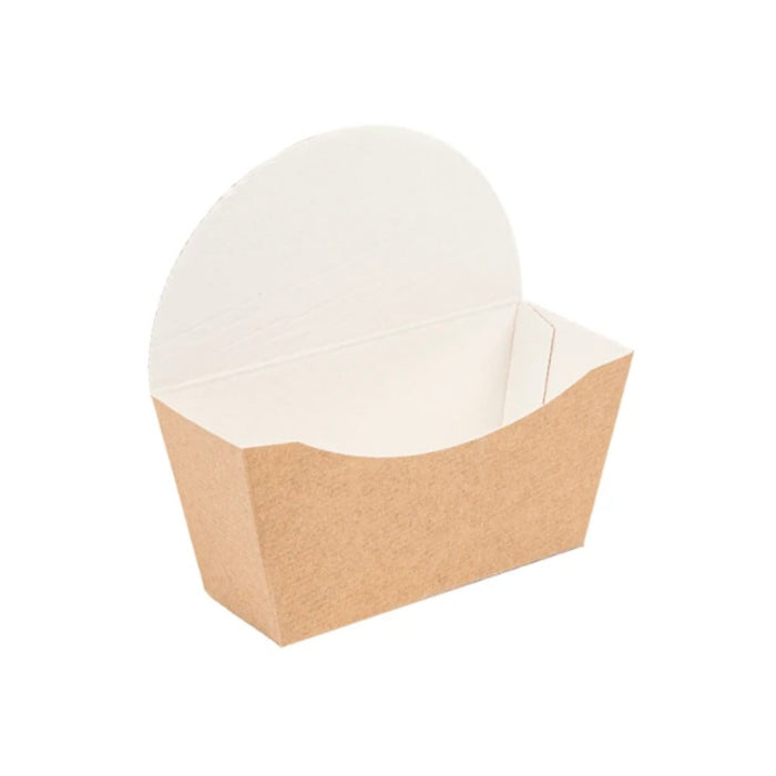 Boîte bagel en carton kraft brun avec intérieur blanc, format 12 x 4.5 x 12 cm, idéale pour sandwichs et bagels.