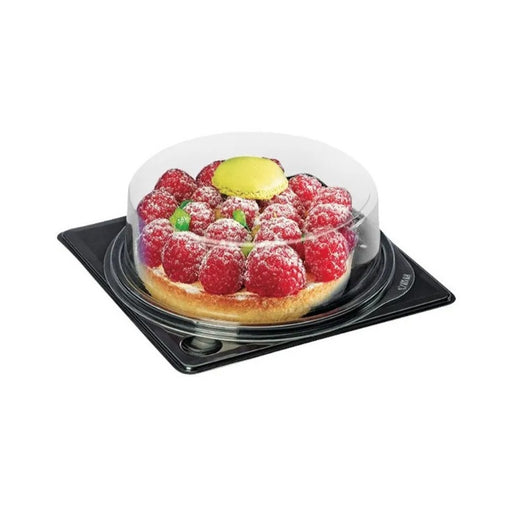 Boîte à gâteaux de diamètre 12 cm et hauteur 3,5 cm contenant une tarte aux fruits rouges.