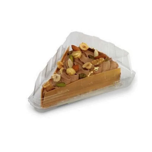 Boîte à tarte transparente de 15 x 11 x 5 cm contenant une part de tarte.