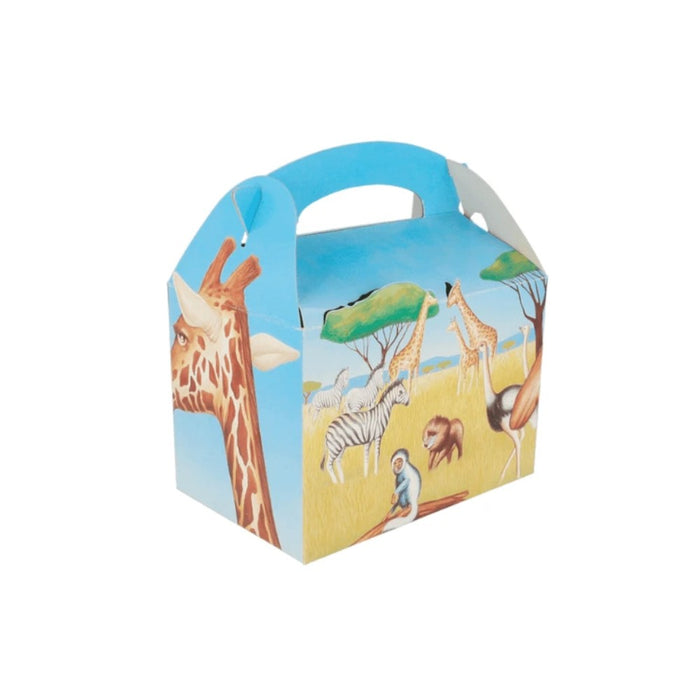 Boîte enfant en carton kraft thème safari, idéale pour fast-foods et snacks.