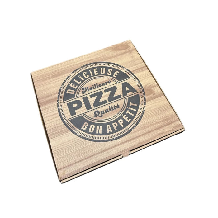 Boîte à pizza en carton kraft 31 x 31 x 4.2 cm, idéale pour la vente à emporter et la livraison.