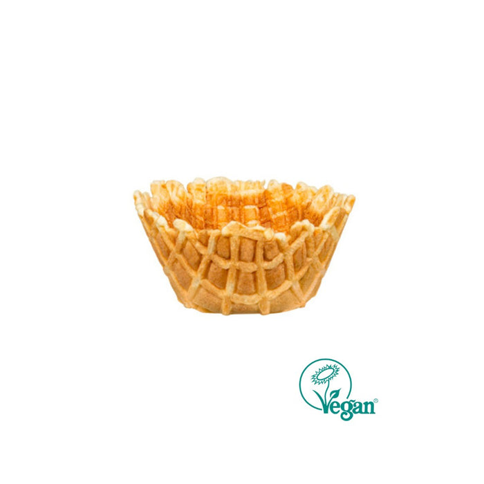 Coupe gaufrette vegan 67 mm de diamètre et 33 mm de hauteur pour glace boule, gelato ou glace à l’italienne.