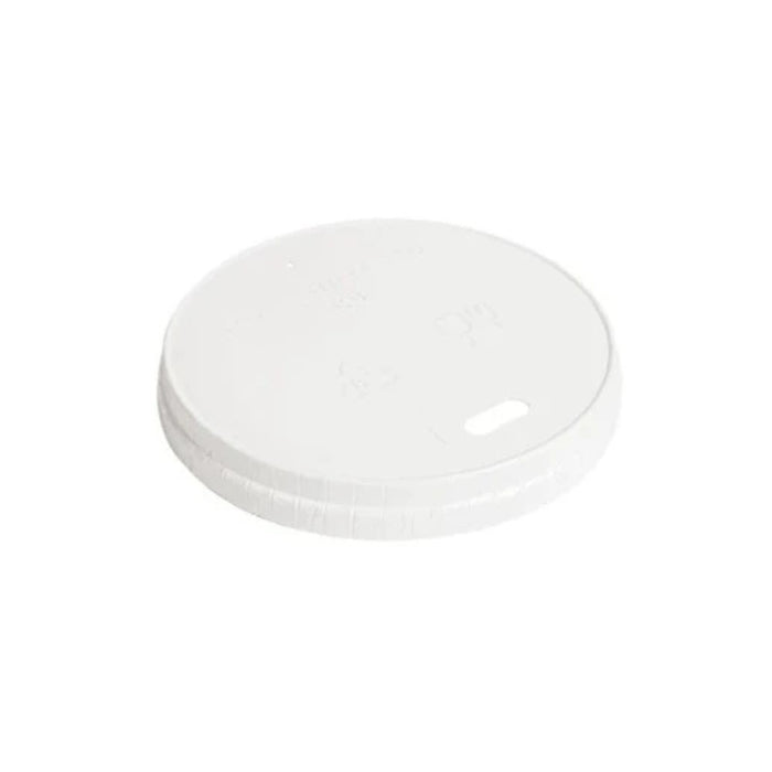 Couvercle carton blanc plat avec fente, compatible gobelets 12 oz et 16 oz, idéal pour boissons chaudes à emporter.