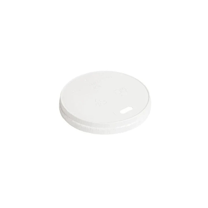 Couvercle carton blanc plat avec fente, compatible gobelet 4 oz, parfait pour cafés courts et expressos.