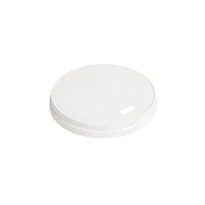 Couvercle carton blanc plat avec fente, compatible gobelet 8 oz, parfait pour café et thé à emporter.