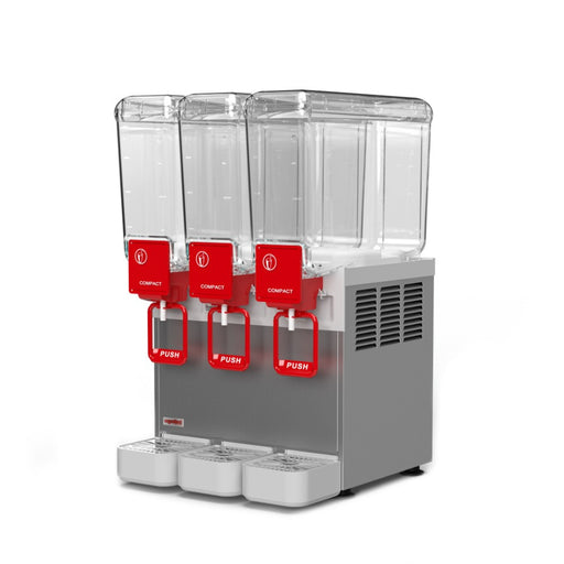 Arctic Compact 8-3 – distributeur de boissons froides triple bac 8 L, vue de côté avec cuves transparentes
