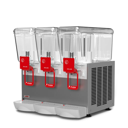 Arctic Deluxe 12/3 – distributeur de boissons froides vue de côté avec 3 cuves transparentes