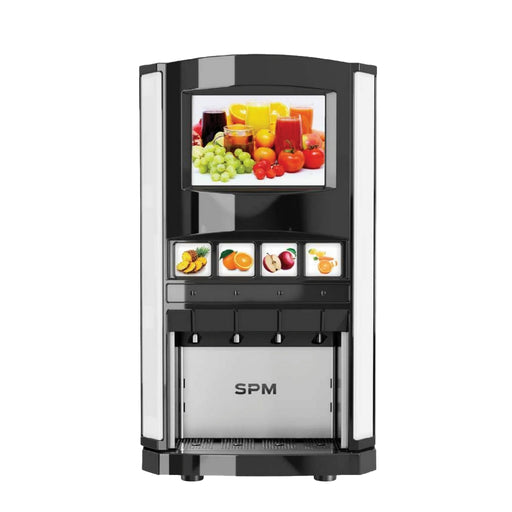 Vue de face du distributeur de jus 4JUICES – 4 robinets en ligne avec touches de commande rapide