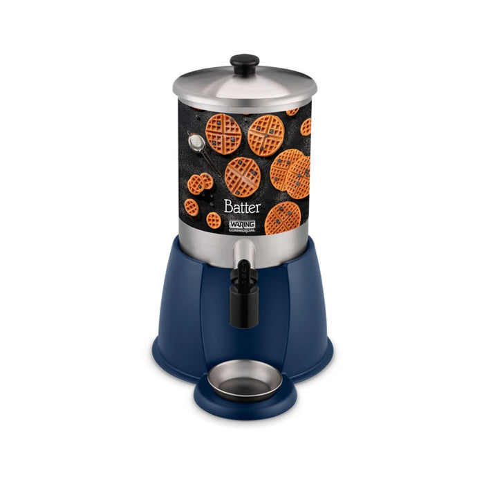 Distributeur de pâte crêpe/gaufre Waring 7,6L, en acier inoxydable, avec robinet amovible et récupérateur de gouttes. Idéal pour un service précis.