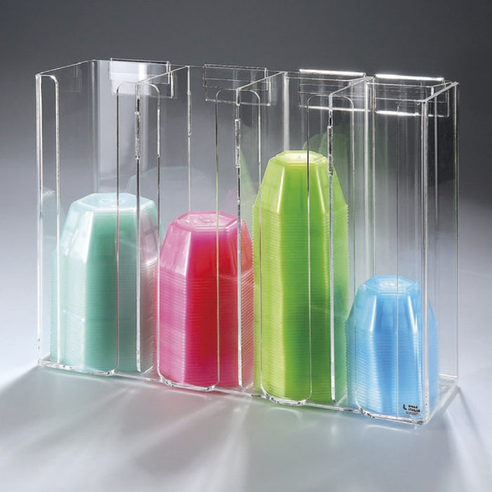 Porte-Gobelet - Distributeur Professionnel à 4 Compartiments Linéaires en Plexiglass Transparent