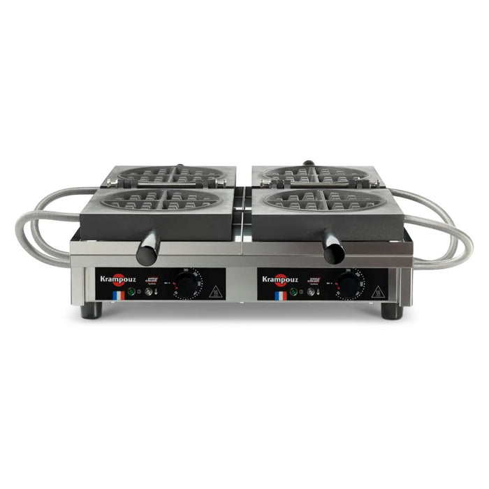 Gaufrier Krampouz double ouverture 180° avec plaques rondes pour gaufres classiques