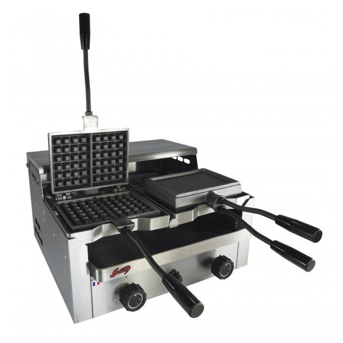 Gaufrier double gaz pour gaufre liégeoise avec plaques ouvertes