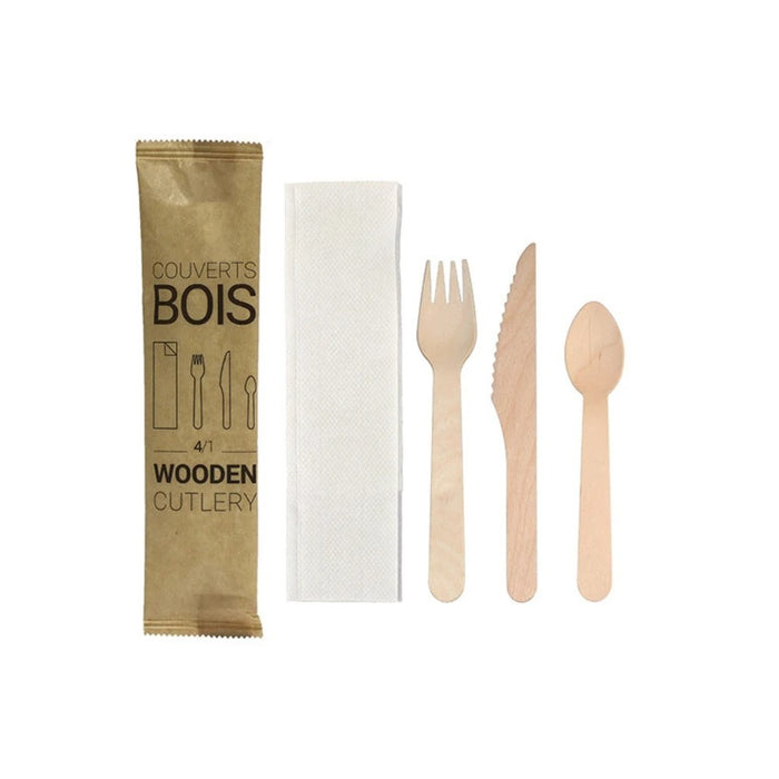 Kit de Couverts en Bois 4 en 1 - Carton de 500 kits