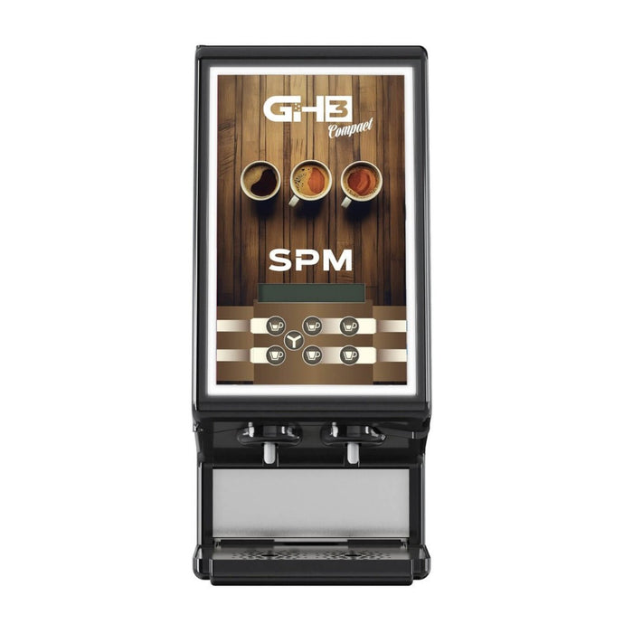 GH 3 blanc – distributeur de boissons solubles, vue de face avec double sélection tasse et design lumineux