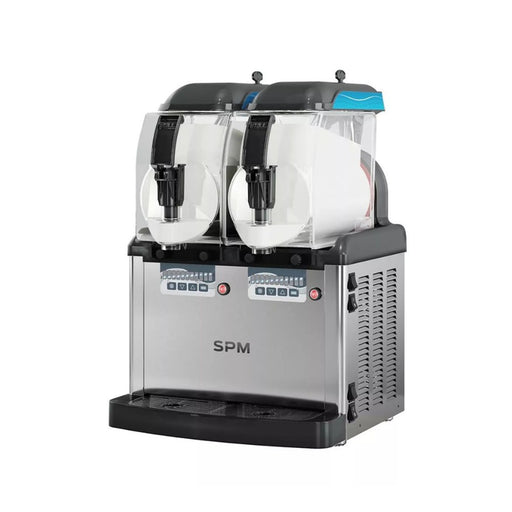 Machine GT PUSH 2 noire en service avec deux parfums de glace italienne – idéale pour les bars et snacks.