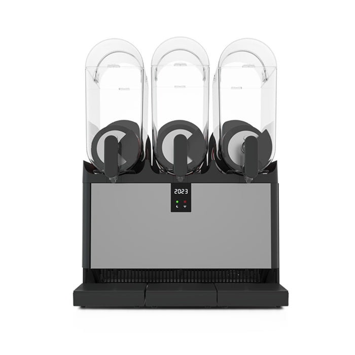 Vue de face de la machine à granita SMART V-AIR 3 bacs de 15L, écran digital et ventilation verticale