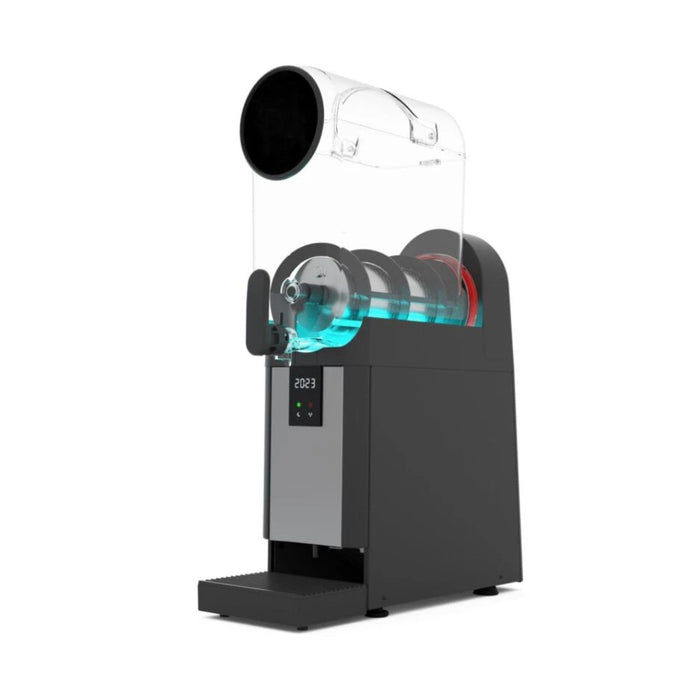 Vue de côté de la machine à granita SMART+ V-AIR 1 bac – réservoir éclairé RGB, écran digital, format vertical compact