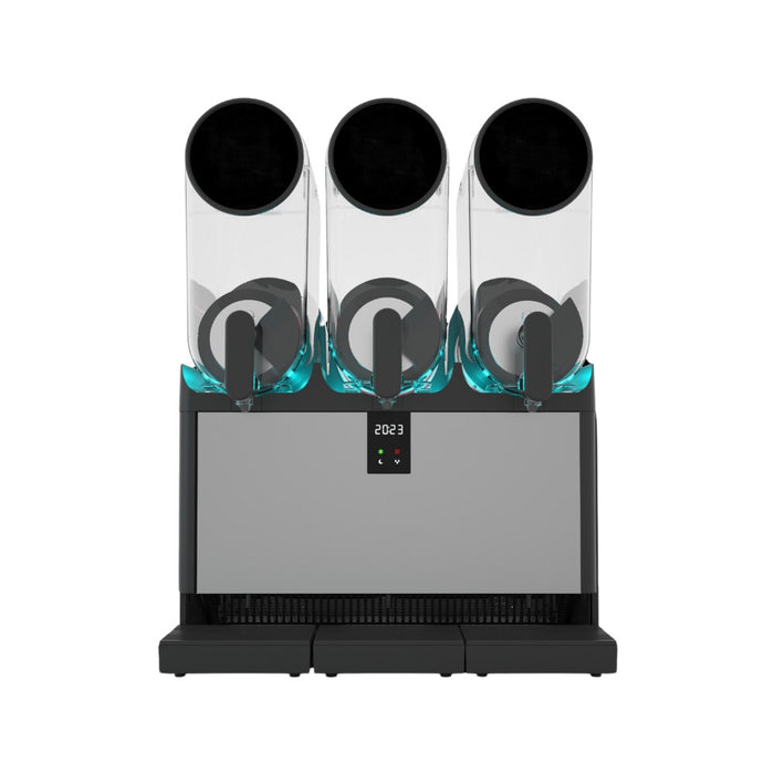Vue de face de la machine à granita V-SMART+ 3 bacs – triple cuve 15L, écran digital central, format vertical professionnel