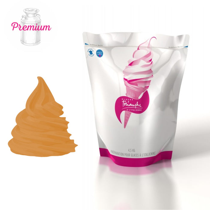 Glace italienne caramel beurre salé réalisée avec le mix à glace liquide Premium Triomphe.