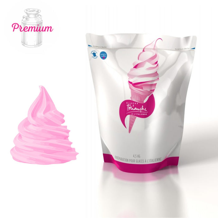 Préparation liquide mix FRAISE Premium TRIOMPHE en poches souples, idéale pour glaces à l’italienne, avec un excellent rendement.