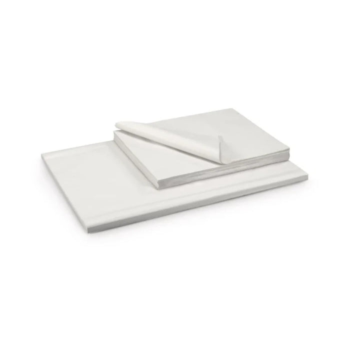 Papier ingraissable blanc 32 x 50 cm, parfait pour emballer burgers et sandwiches en restauration rapide.