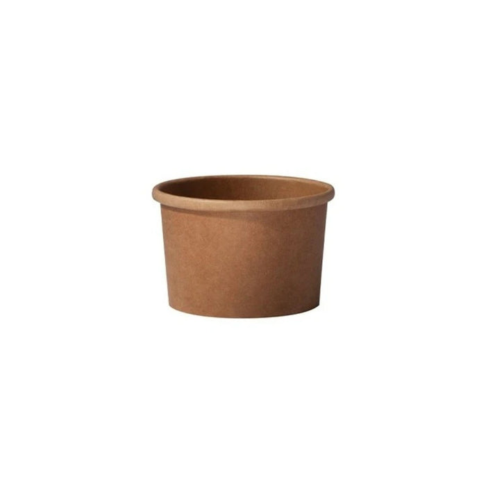Pot à soupe en carton kraft brun de 240 ml avec couvercle, idéal pour soupes et boissons chaudes ou froides.