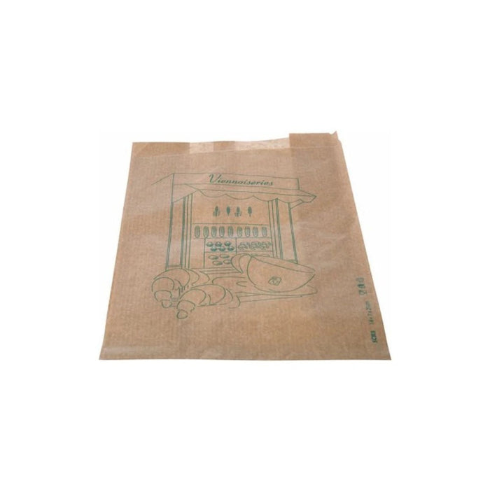 Sachet croissant grand format en papier kraft ingraissable, dimensions 14 x 7 x 27 cm, parfait pour 2 à 4 viennoiseries.