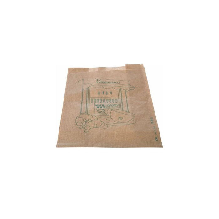 Sachet croissant en papier kraft ingraissable, format 11 x 5 x 19 cm, idéal pour viennoiseries et pâtisseries.