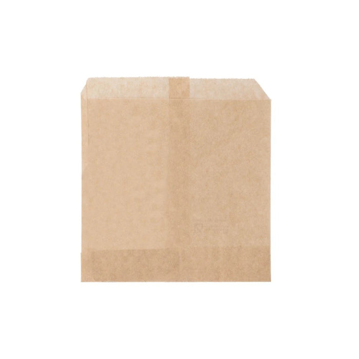 Sachet frites en papier kraft brun ingraissable, format 12 x 12 cm, parfait pour la restauration rapide et la vente à emporter.
