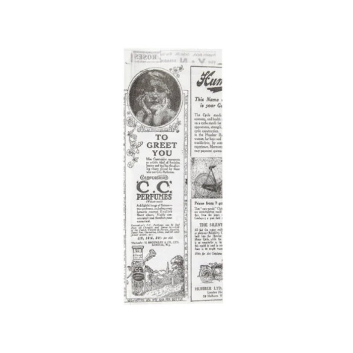 Sachet hot dog en papier journal avec ouverture double, format 9 x 3 x 22 cm, parfait pour une présentation vintage.