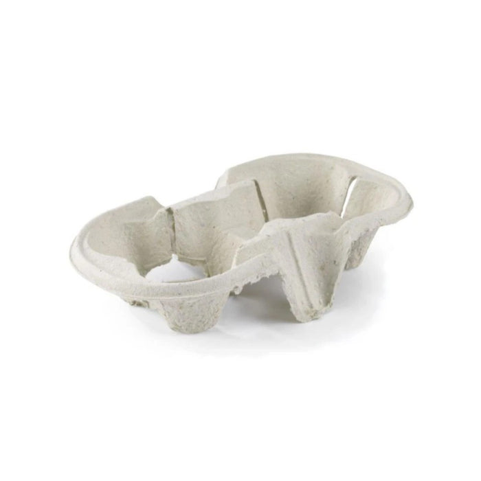 Support à gobelets 2 emplacements en pulpe recyclée, idéal pour le transport sécurisé des boissons.