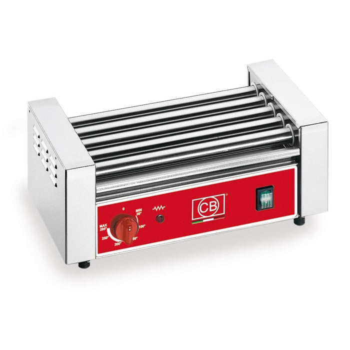 Cuiseur saucisse CB-Italy à 5 rouleaux. Cuisson à mouvement rotatif, tubes en acier inoxydable, thermostat réglable pour la gestion de la cuisson.