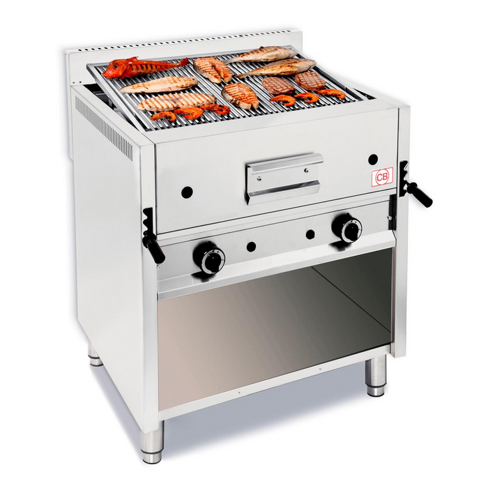 Grill à pierre volcanique sur meuble - à gaz - grille de cuisson universelle - L80xP70xH85cm