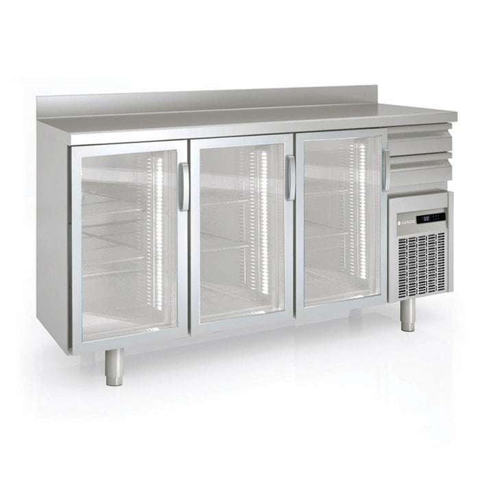 Arrière-bar positif 600 - FMRV-200 - 3 portes vitrées et 2 tiroirs neutres - 2020x600x1040 mm - 504 L
