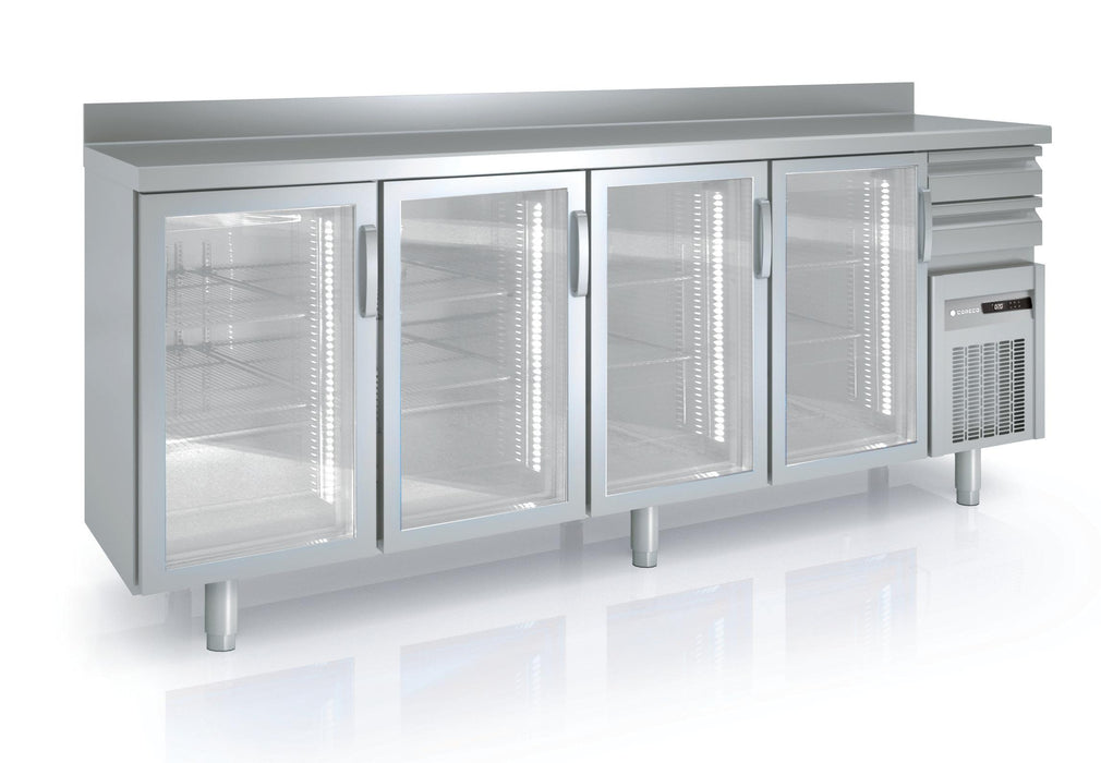 Arrière-bar positif 600 - FMRV-250 - 4 portes vitrées et 2 tiroirs neutres - 2545x600x1040 mm - 684 L