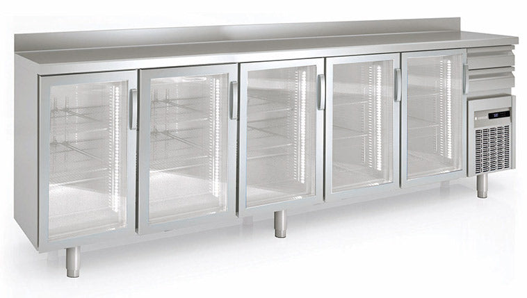 Arrière-bar positif 600 - FMRV-300 - 5 portes vitrées et 2 tiroirs neutres - 3070x600x1040 mm - 863 L