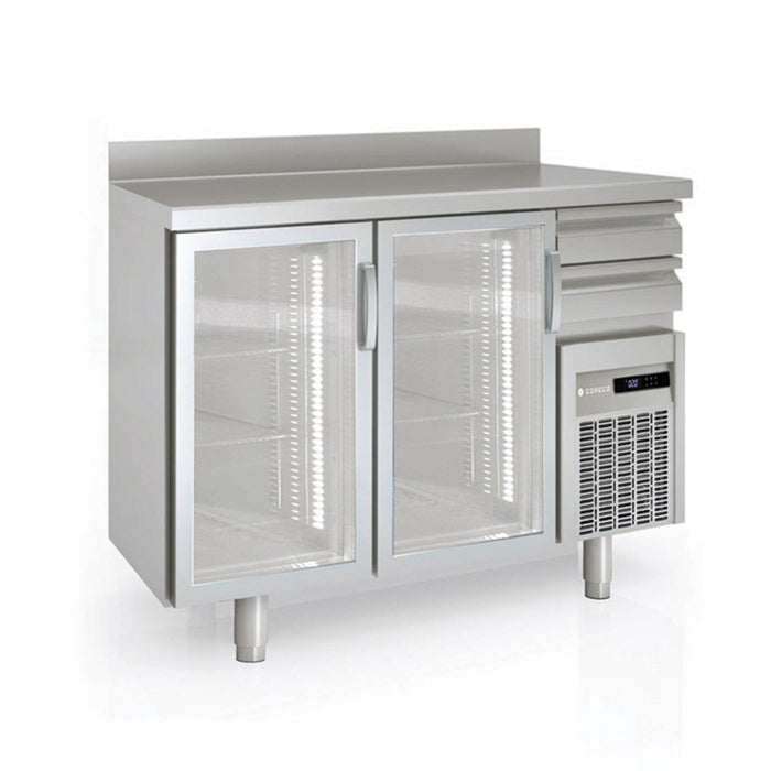 Arrière-bar positif 600 - FMRV-150 - 2 portes vitrées et 2 tiroirs neutres - 1495x600x1040 mm - 325 L