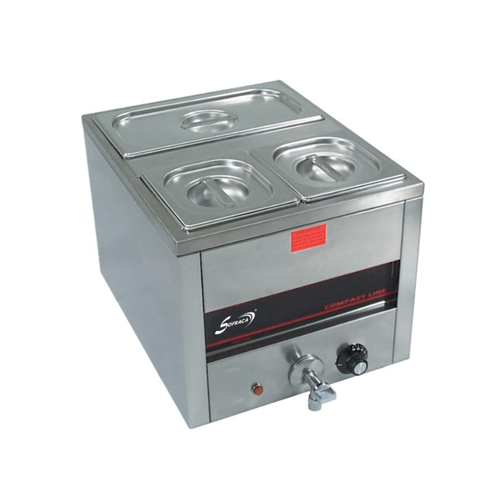 Bain-marie compact avec vidange pour 1 x GN 1/3 + 2 x GN 1/6 ou 4 x GN 1/6 - 18 L - 1600w