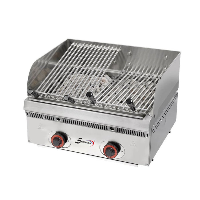 Grill à gaz inclinable Wood steak PBV60 - 2 zones de chauffe - 600x550x250 mm - 15100w