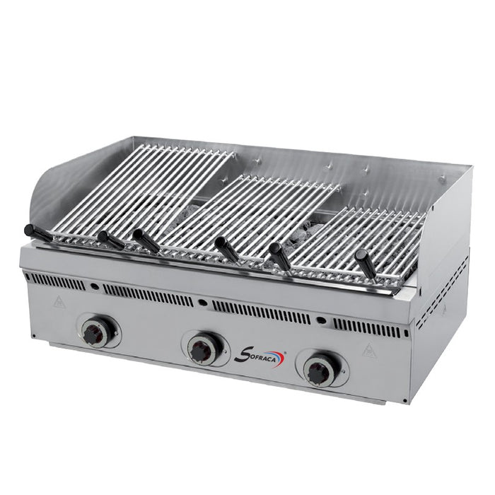 Grill à gaz inclinable Wood steak PBV90 - 3 zones de chauffe - 900x550x250 mm - 22700w