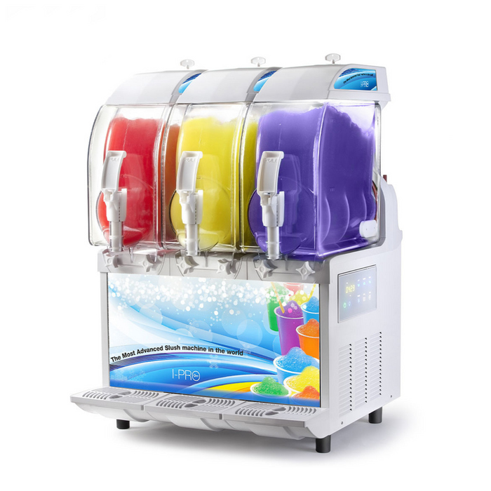 Machine à granita IPRO 3 mécanique ou électronique avec éclairage LED et panneau frontal rétro-éclairé - 3x11L