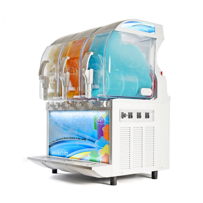 Machine à granita IPRO 3 mécanique ou électronique avec éclairage LED et panneau frontal rétro-éclairé - 3x11L
