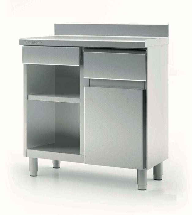 Meuble adossé trémie marc de café avec tiroir SMC-100-S - 990x600x1040 mm