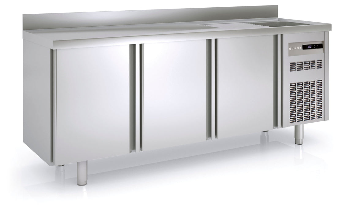 Meuble positif avec évier 600 adossé MRSF-200 - 3 portes pleines - 380 L