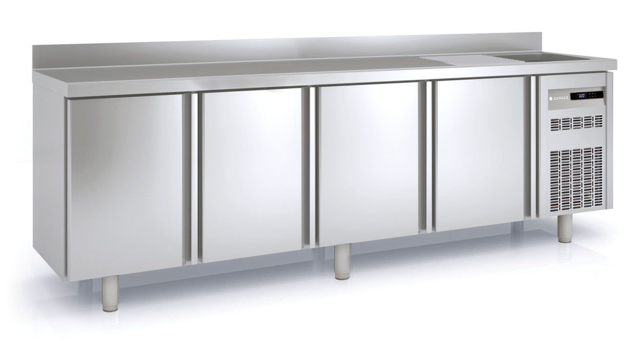 Meuble positif avec évier 600 adossé MRSF-250 - 4 portes pleines - 560 L