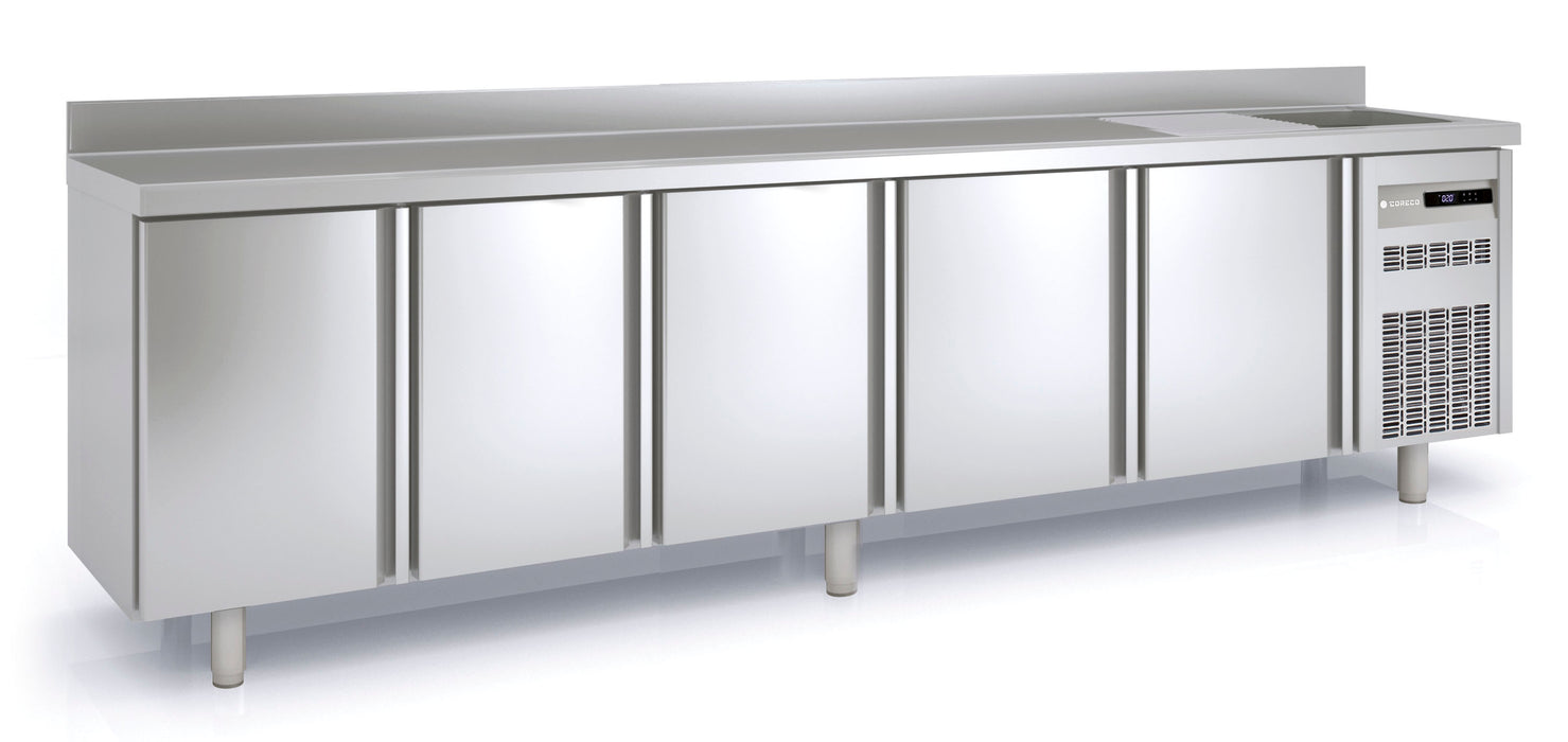 Meuble positif avec évier 600 adossé MRSF-300 - 5 portes pleines - 651 L