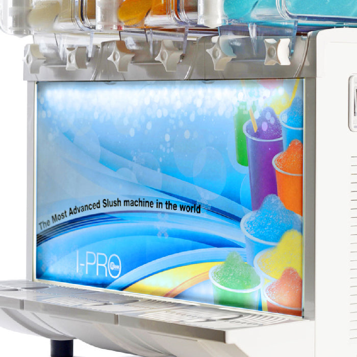 Machine à granita IPRO 3 mécanique ou électronique avec éclairage LED et panneau frontal rétro-éclairé - 3x11L
