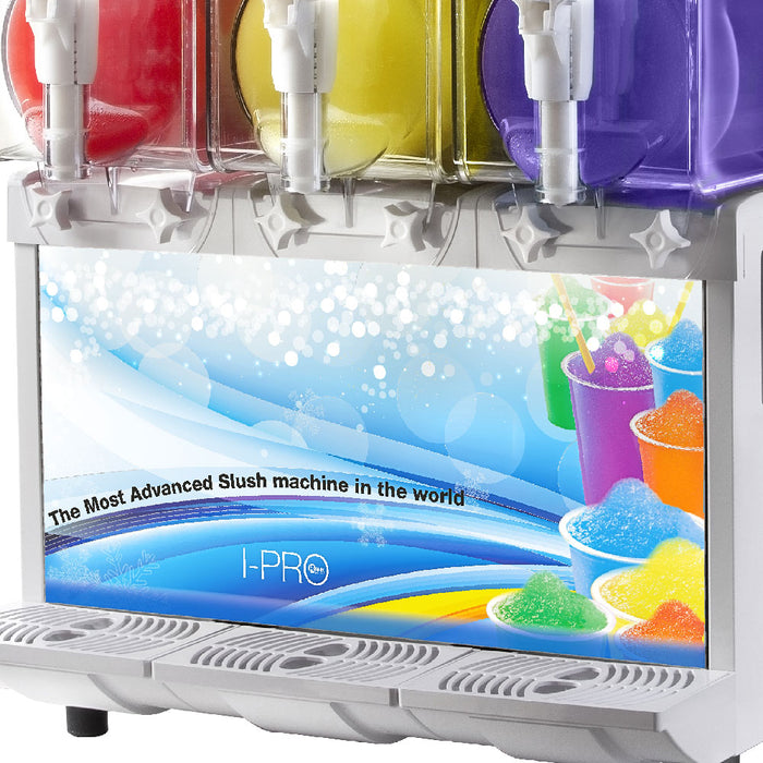 Machine à granita IPRO 3 mécanique ou électronique avec éclairage LED et panneau frontal rétro-éclairé - 3x11L